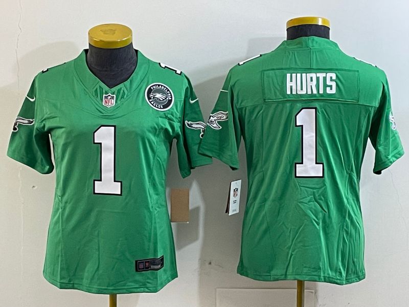 Women Philadelphia Eagles 1 Hurts Green three generations 2025 Nike Vapor Limited NFL Jersey style 4